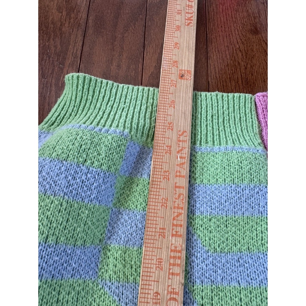 Listicle Dopamine Cardigan S Green Blue Checker Pink Trim Chunky Knit - Picture 7 of 8